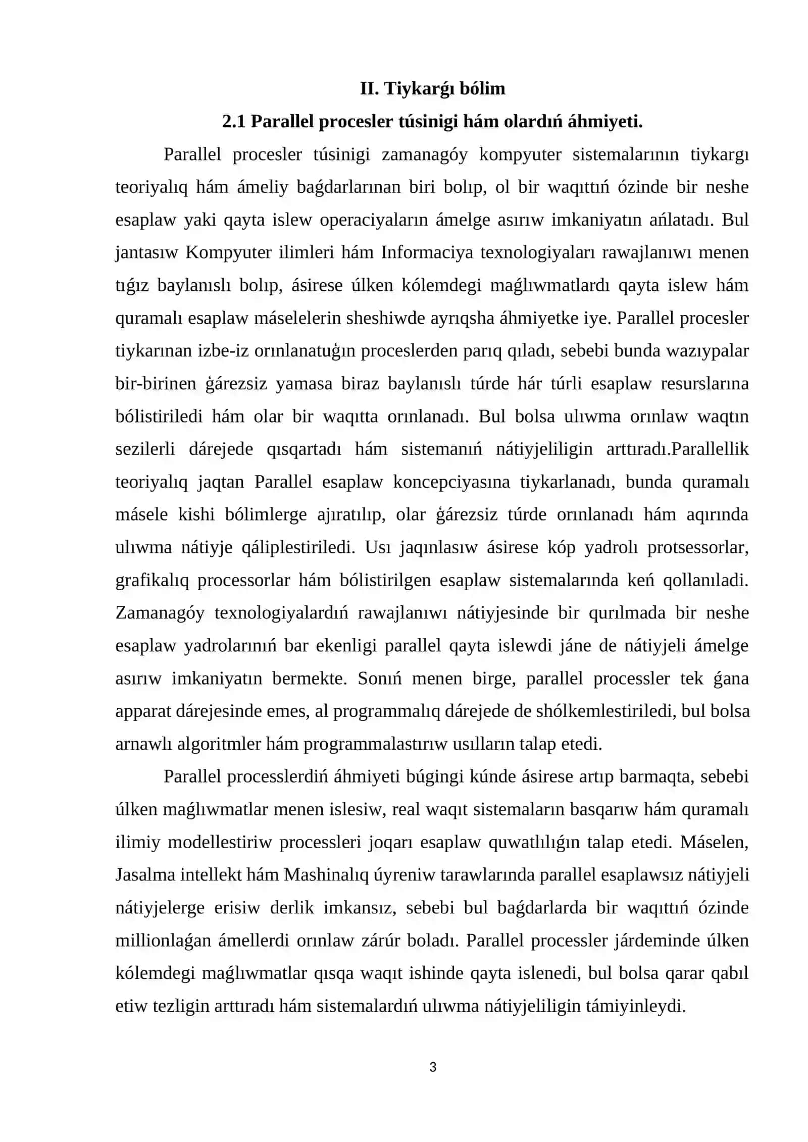 Parallel processlerdi shólkemlestiriw 3