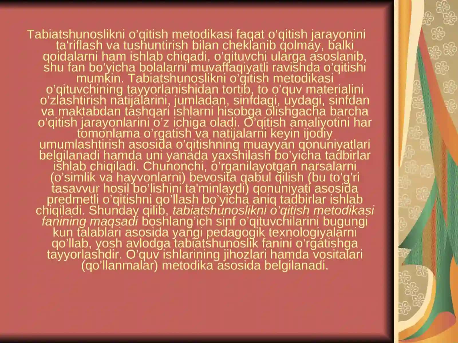 Tabiatshunoslikni o’qitish metodikasi 3