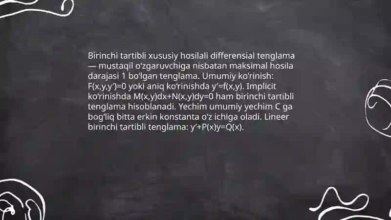 Xususiy hosilali birinchi tartibli deffirinsional tenglamalar 3