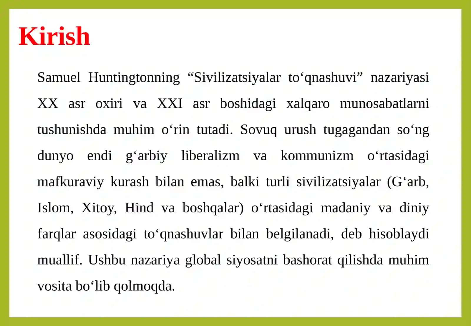 S.Xantingtonning “Sivilizatsiyalar to‘qnashuvi”nazariyasi 3