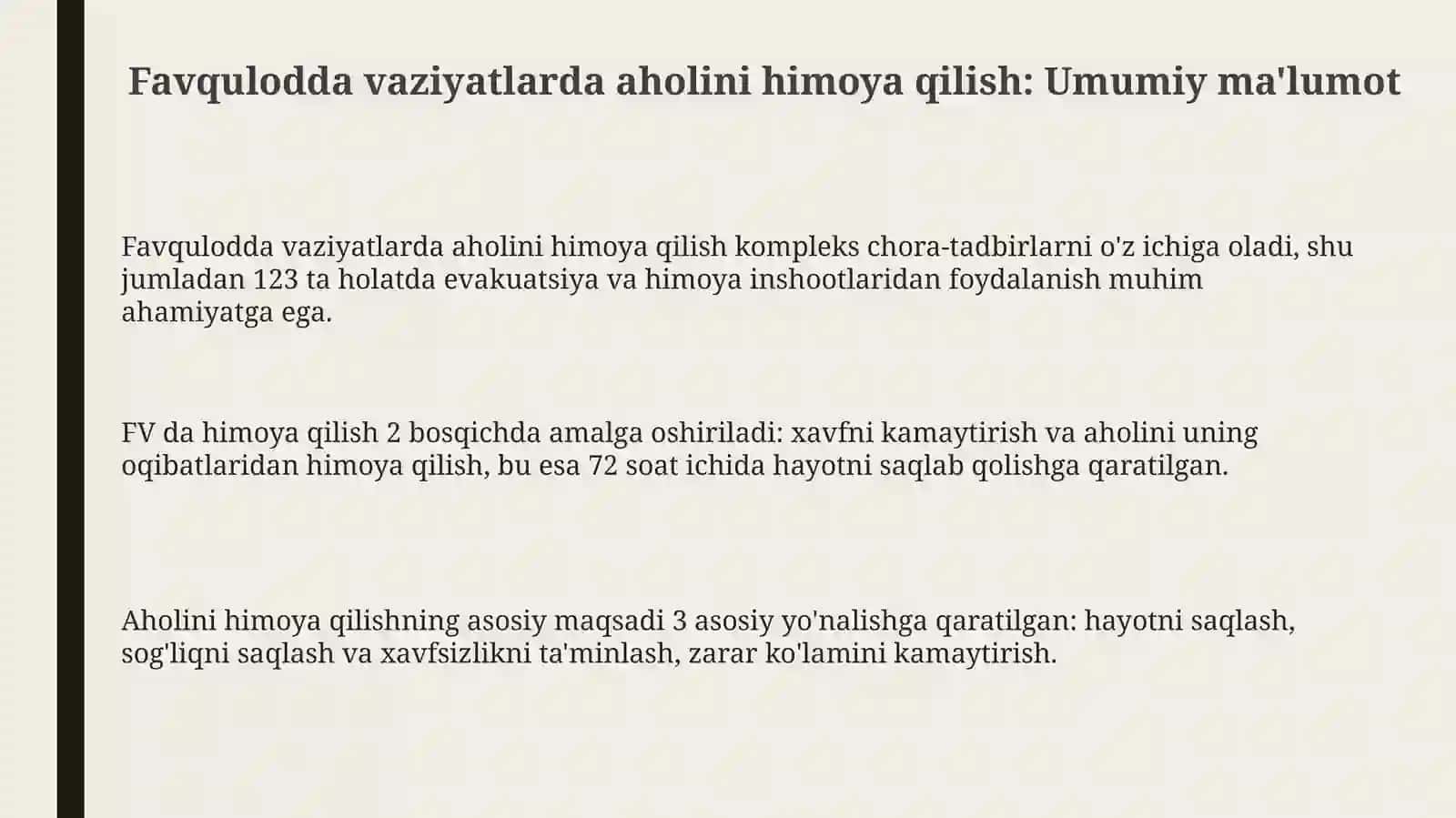 Favqulodda vaziyatlarda aholini himoya qilish 3