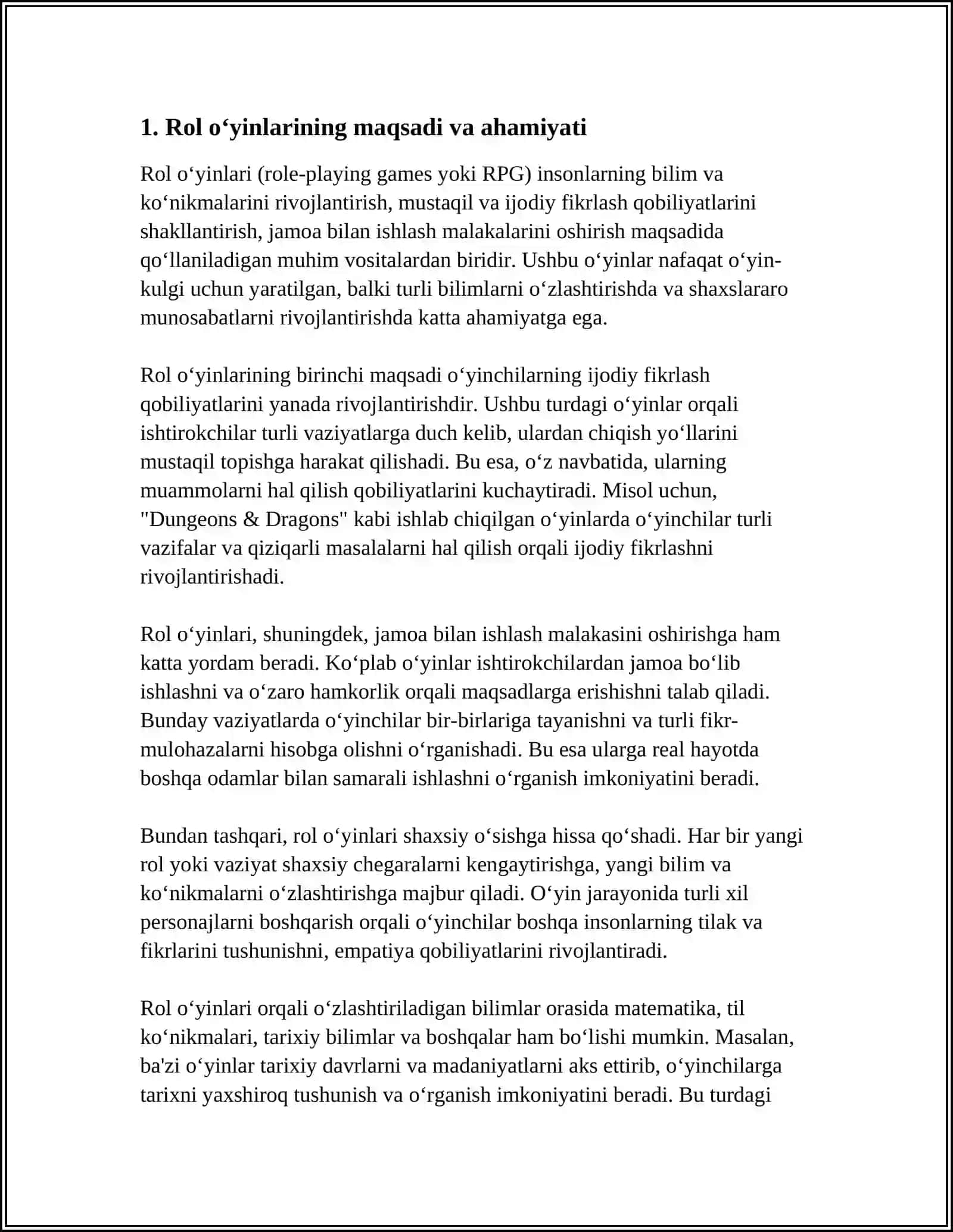 MAKTABGACHA YOSHDAGI BOLALARNING RIVOJLANISHI UCHUN MAVZUNI RIVOJLANTIRUVCHI ROʻLLING OʻYINLAR VA DRAMATIZATSIYA MUHITINI YARATISH 3