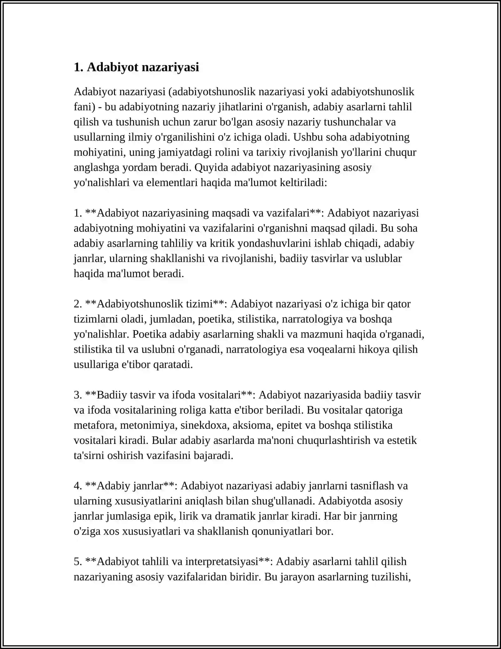 MUSTAQIL ISH: ADABIYOT NAZARIYASI 3