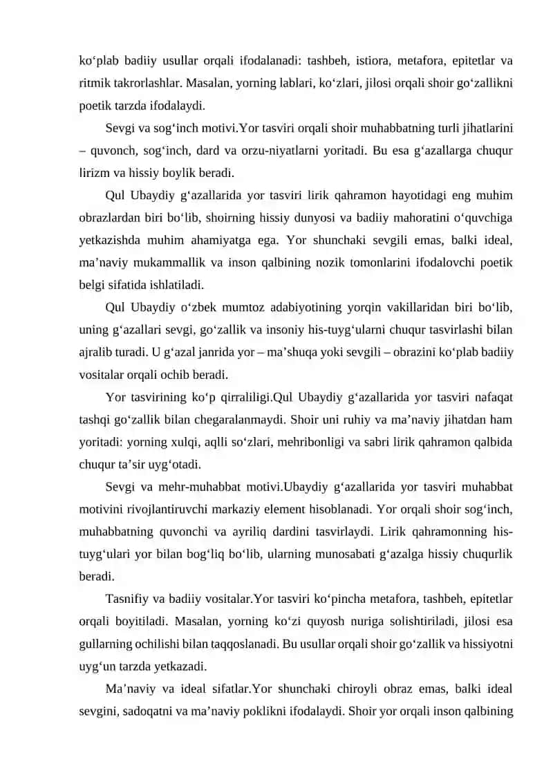 QUL UBAYDIY GʻAZALLARIDA YOR TASVIRI 3