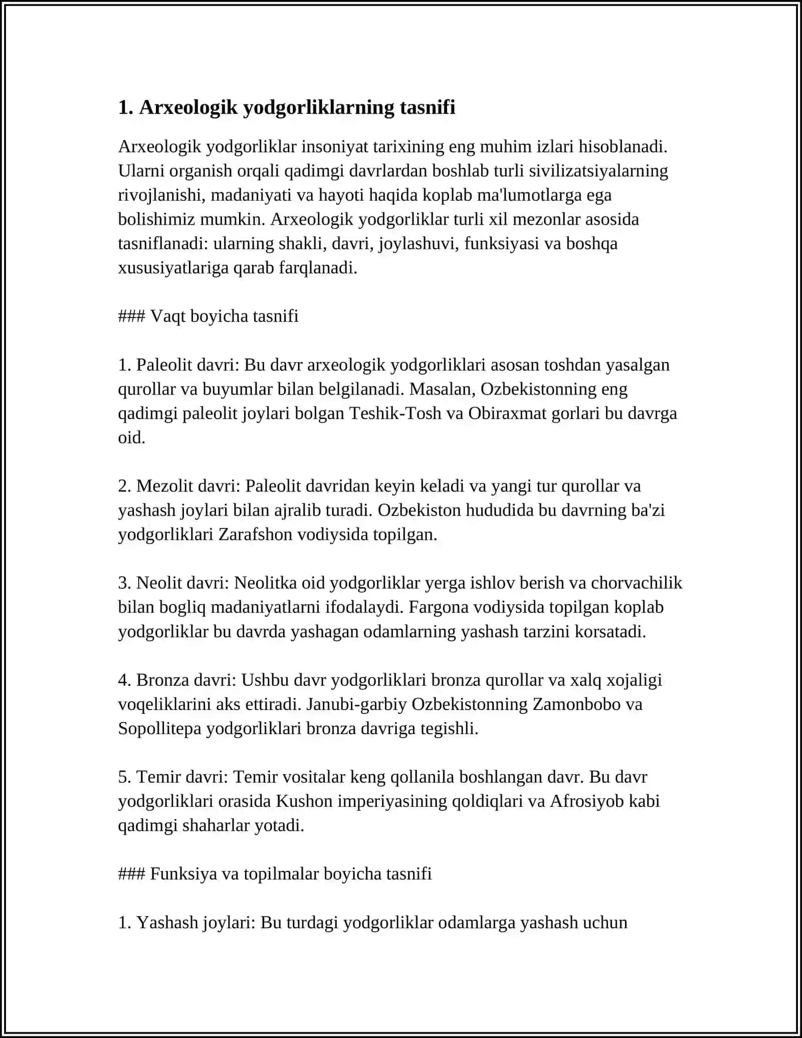ARXEOLOGIK YODGORLIKLAR VA ULARNING TURLARI 3