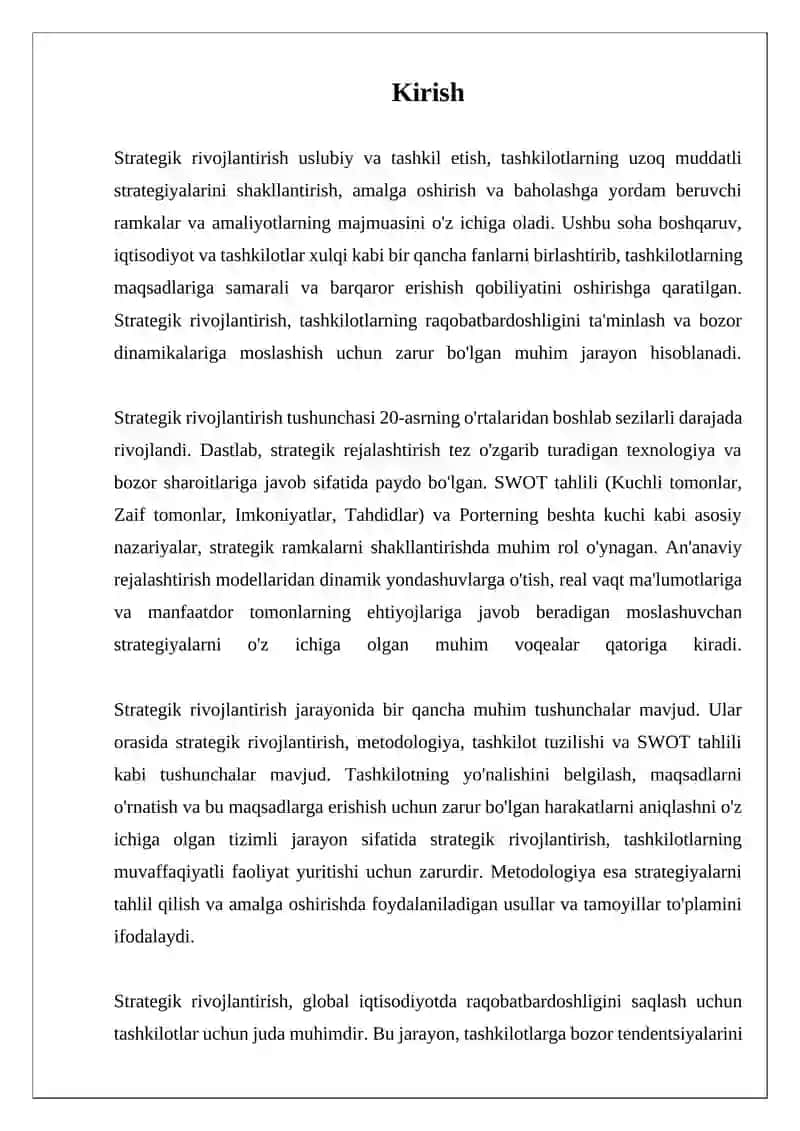 Strategik rivojlantirish uslubiy va tashkil etish 3
