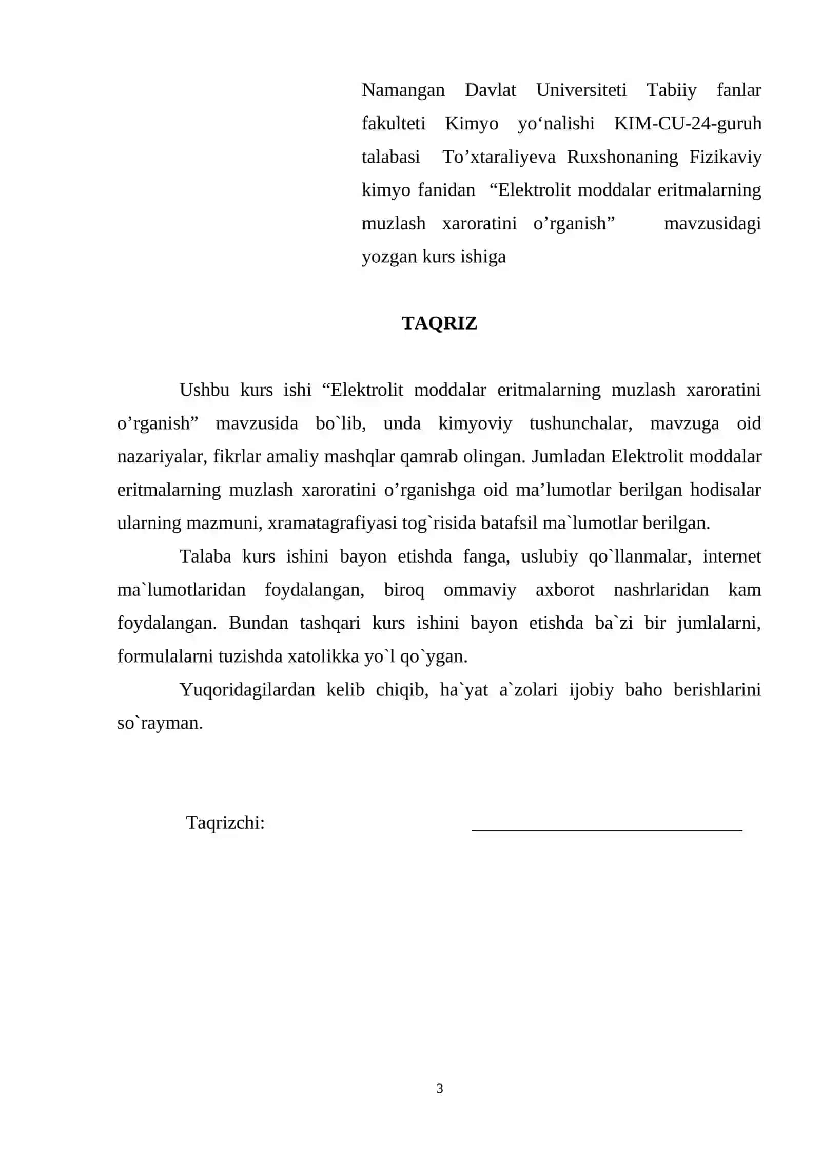 Elektrolit moddalar eritmalarning muzlash xaroratini o'rganish 3