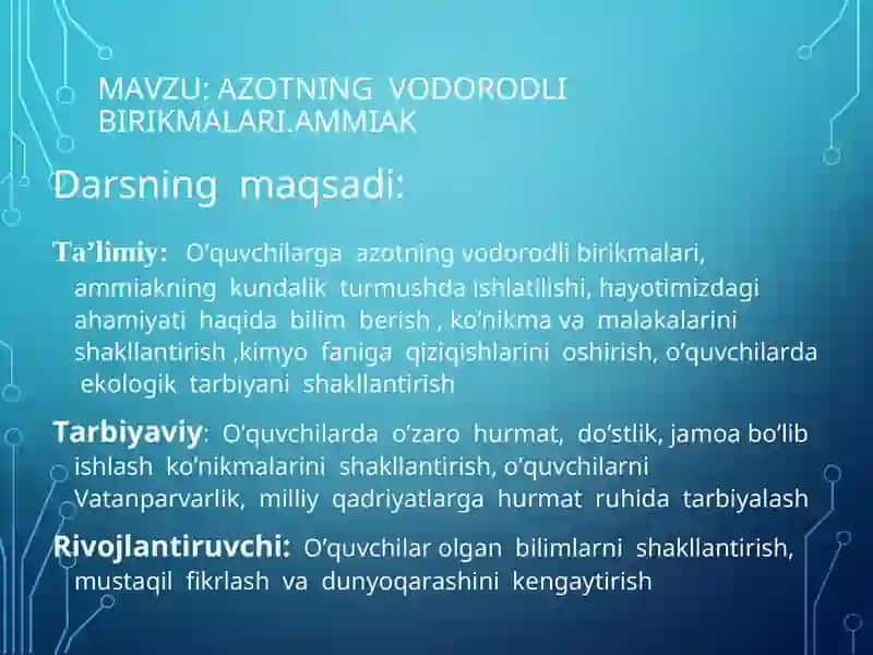 AZOTNING VODORODLI BIRIKMALARI,AMMIAK 3