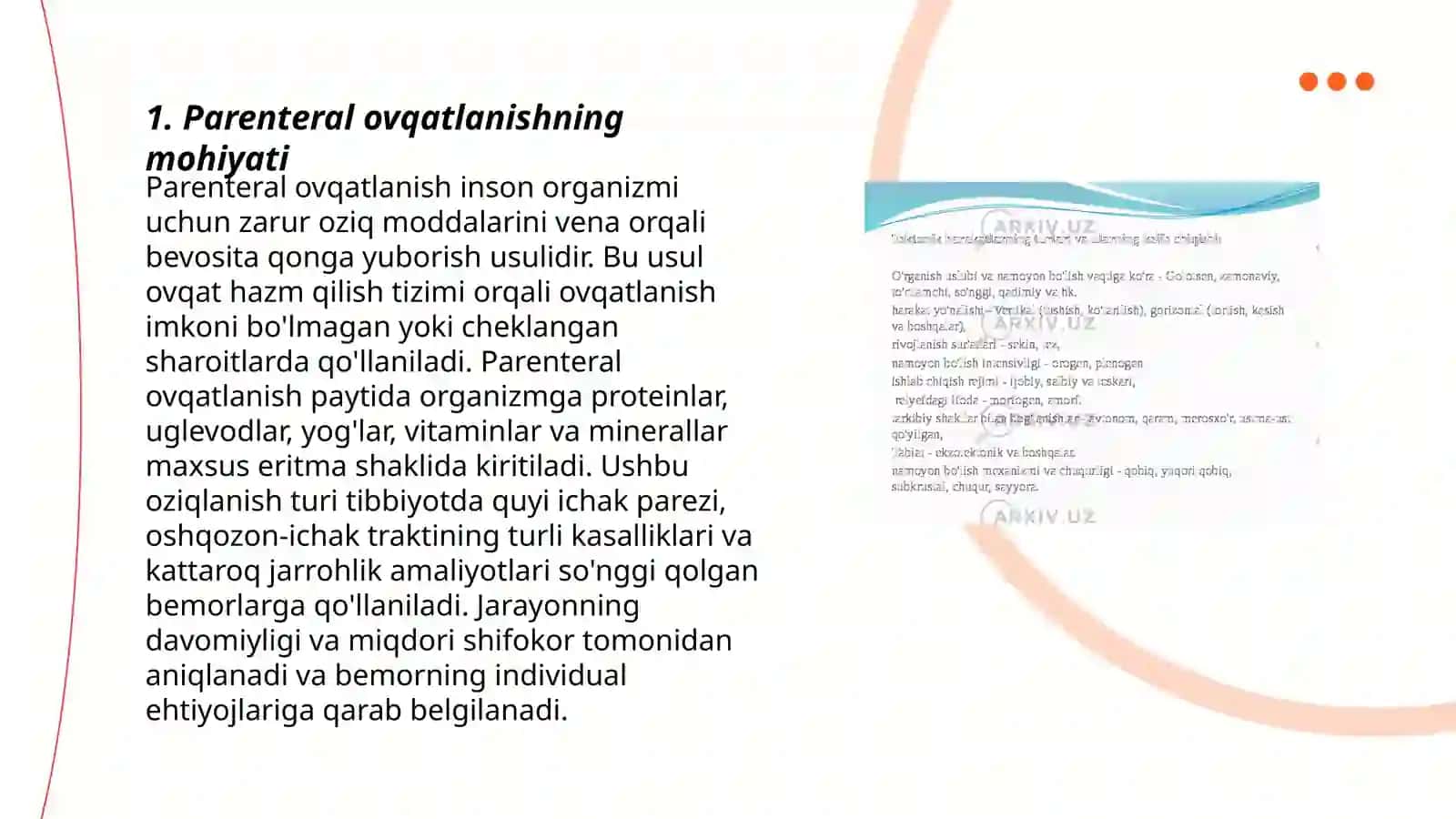 Parentaral ovqatlanish va uni klinik ahamiyati 3