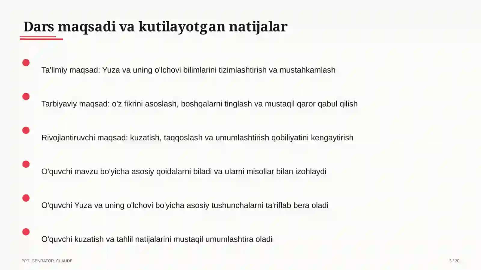 Yuza va uning o'lchovi (3-sinf) 3