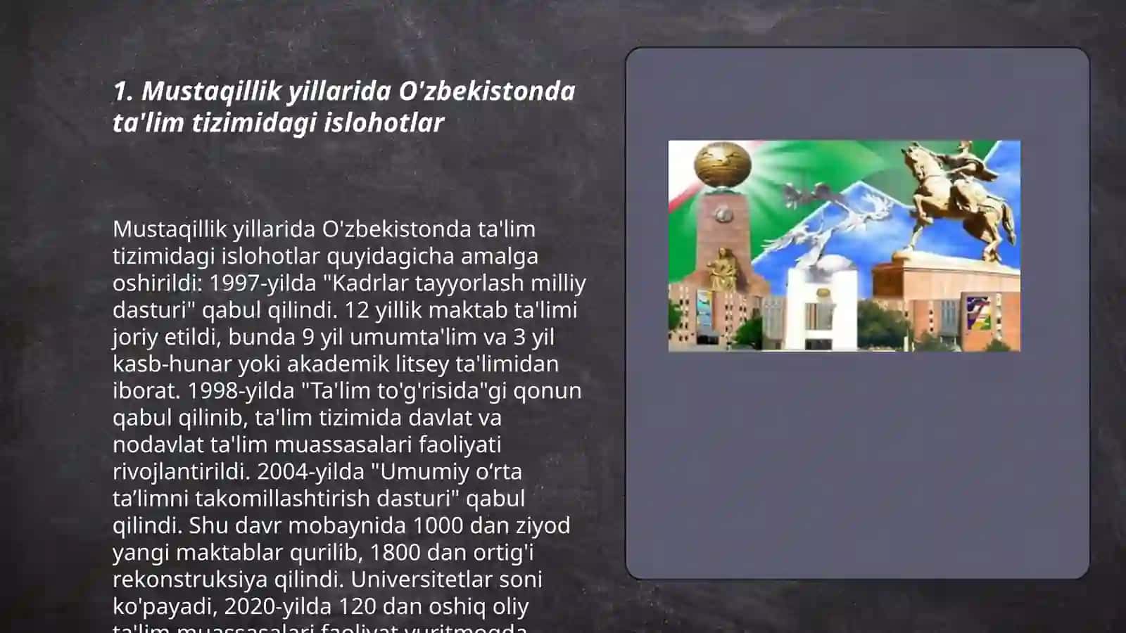 Mustaqillik yillarida O'zbekistondagi ma'naviy va madaniy taraqqiyot Ergasheva Dildora 3