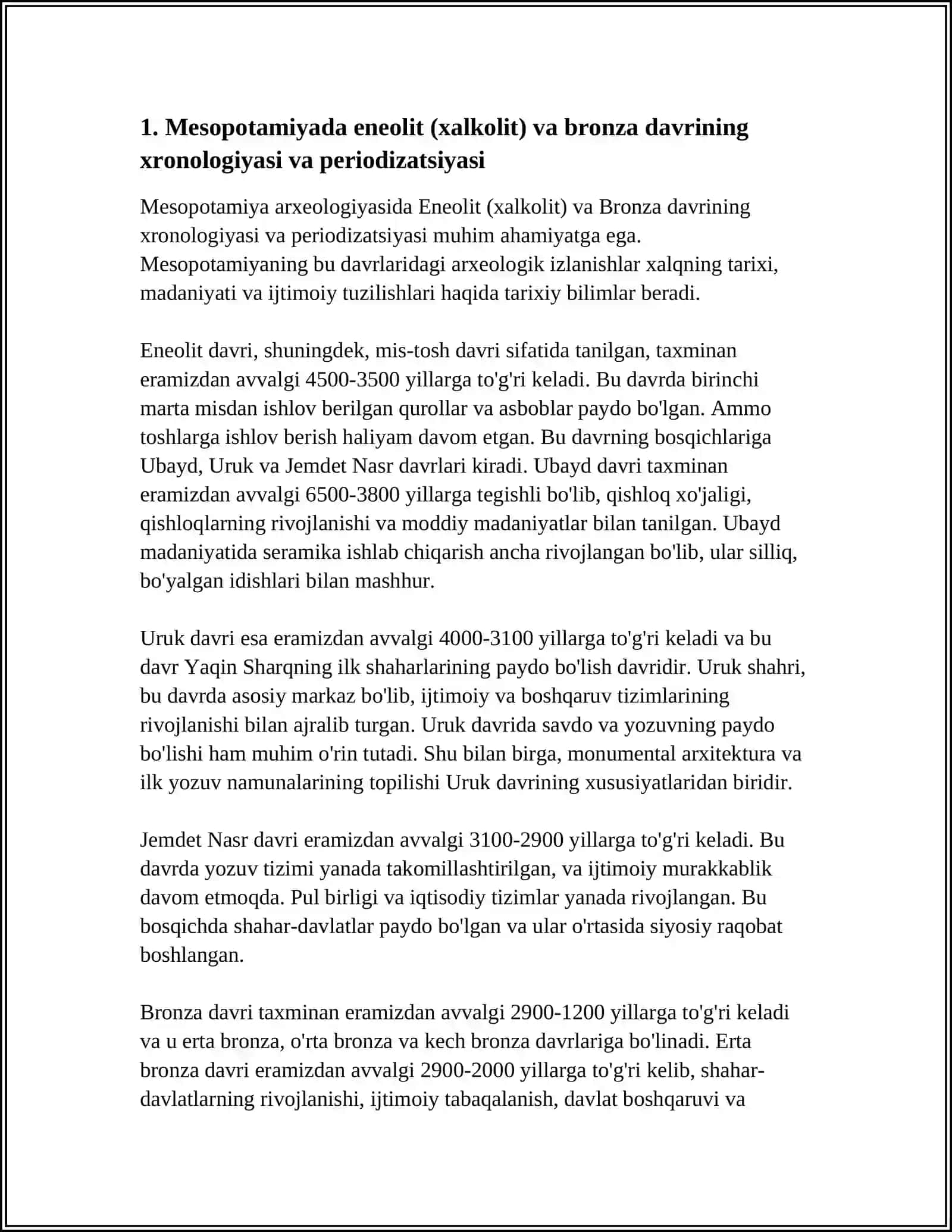 MESOPOTAMIYANING ENEOLIT VA BRONZA DAVRI ARXEOLOGIYASI 3