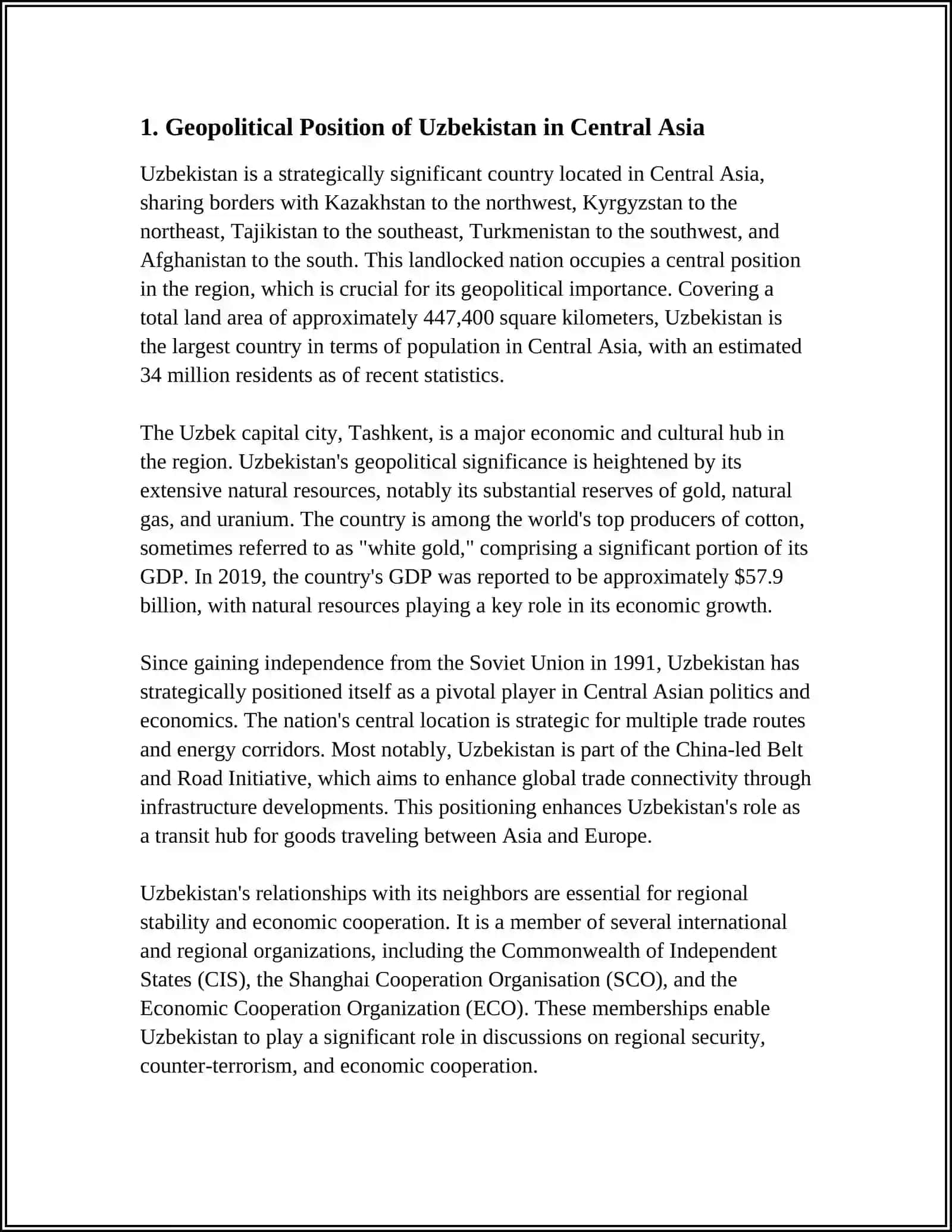 Mustaqil ish on "The Place of Uzbekistan in Central Asia" 3