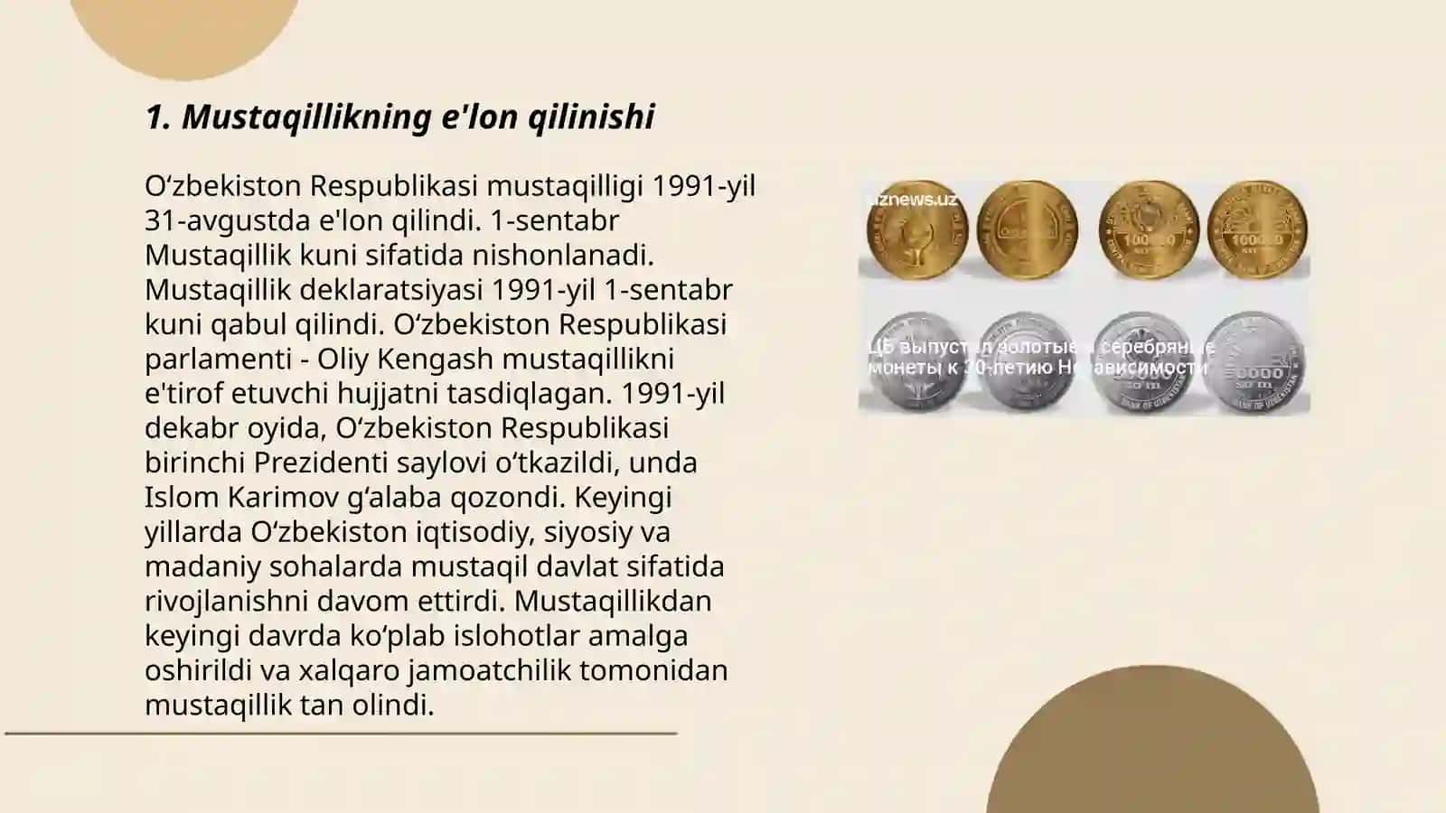 Òzbekiston davlat mustaqilligini qòlga kiritishi va uning tarixiy ahamiyati 3