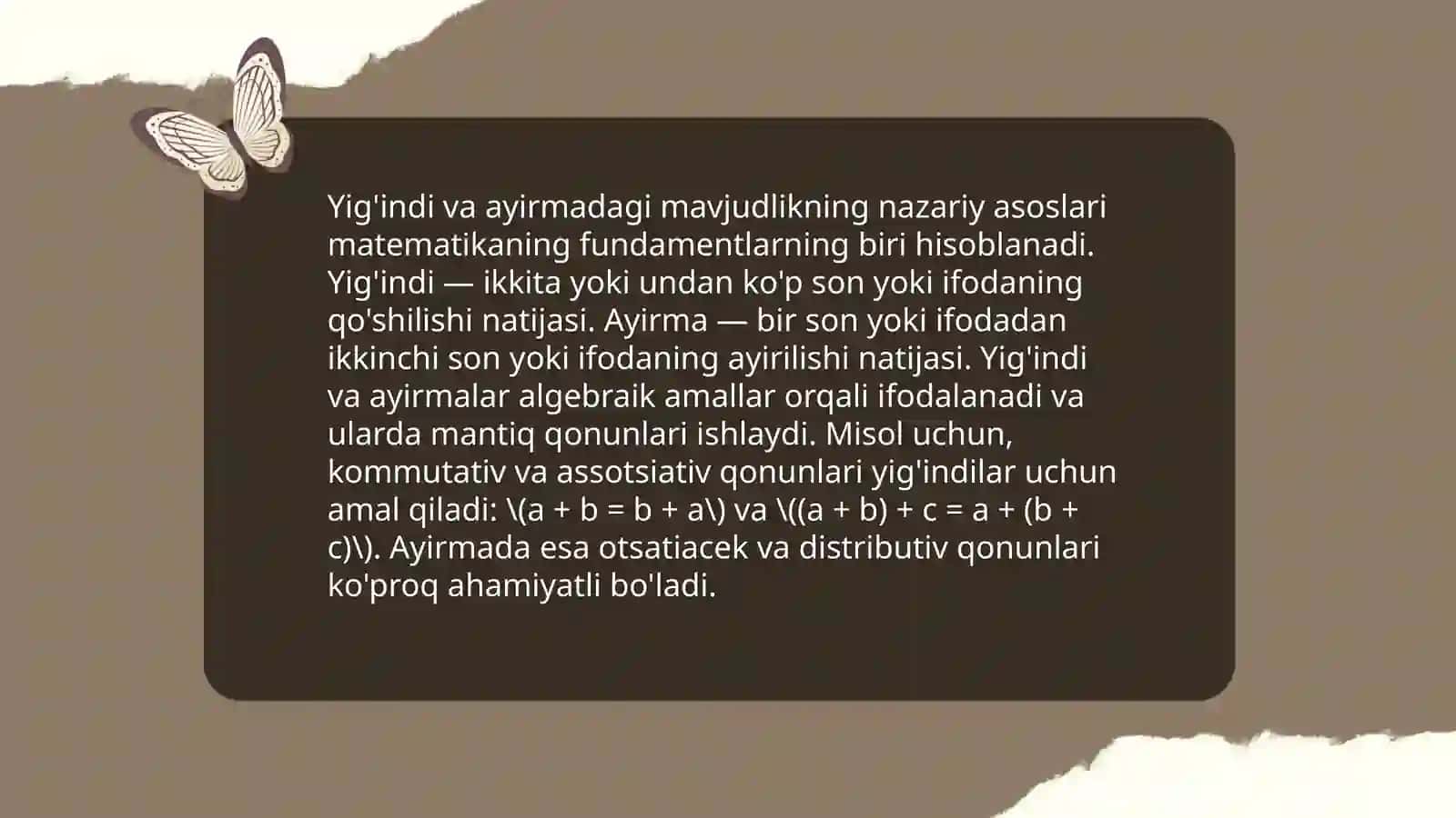 Yig'indi va ayirmaning, mavjudligi va yagonaligi 3