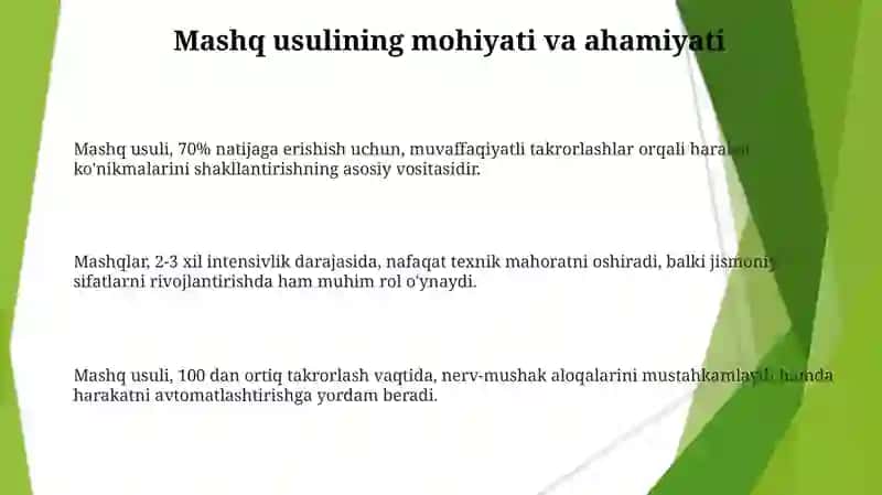 Trening jarayonida mashq usulining ahamiyati 3