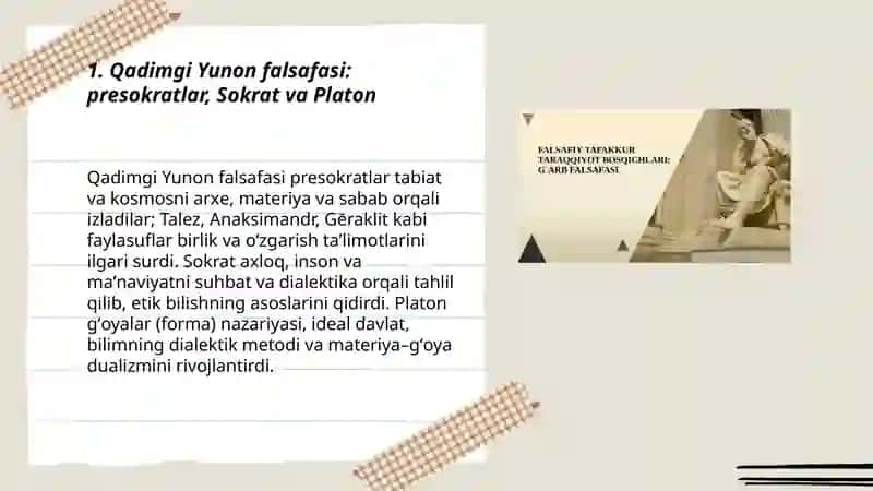 Falsafiy tafakkur taraqqiyoti bosqichlari. Gʻarb falsafasi 3