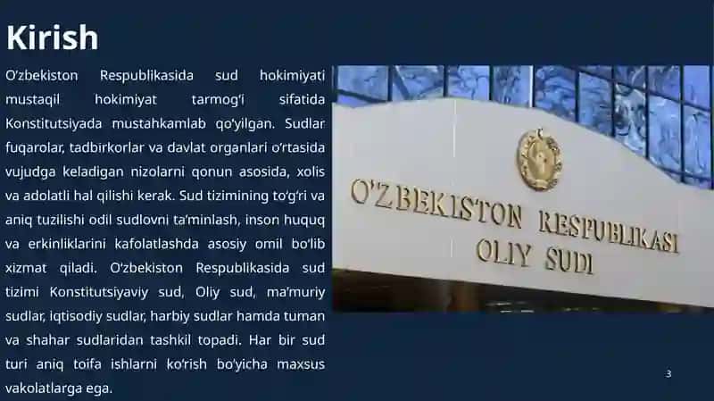 O‘ZBEKISTON RESPUBLIKASIDA SUD TIZIMINI TUZILISHI 3