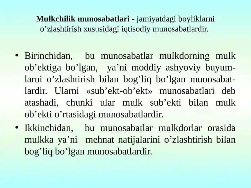 Mulkchilikning shakllari va ularning amal qilishi 3