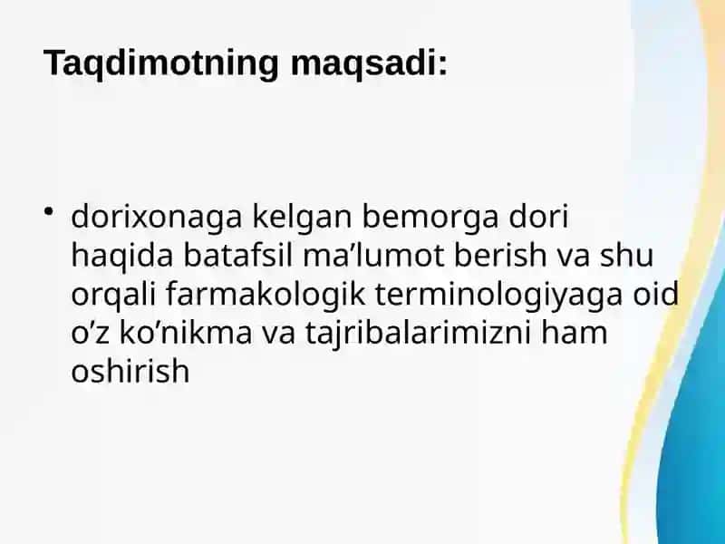 dorixonaga kelgan bemorga dori haqida batafsil ma’lumot berish 3