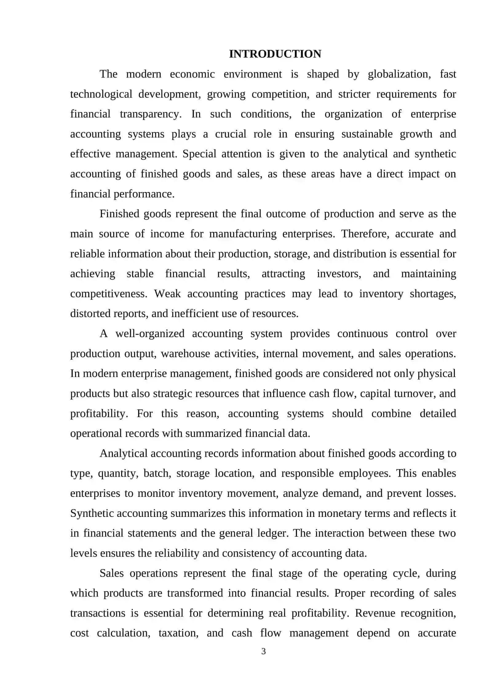 Organization of Analytical and Synthetic Accounting of Finished Goods and the Sales Process at an Enterprise 3