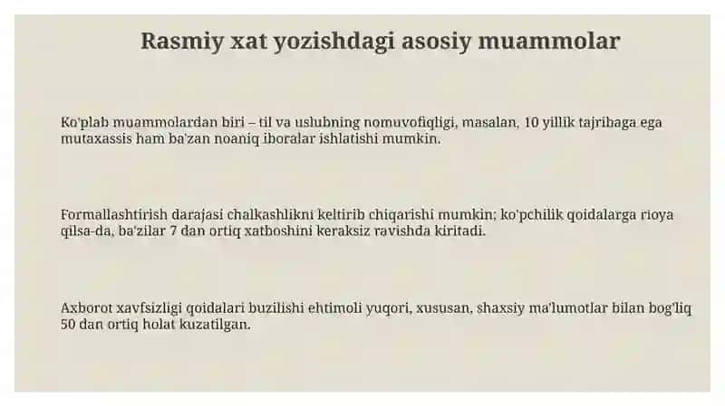 Xizmat yozishmalarini yozishdagi muommolar 3