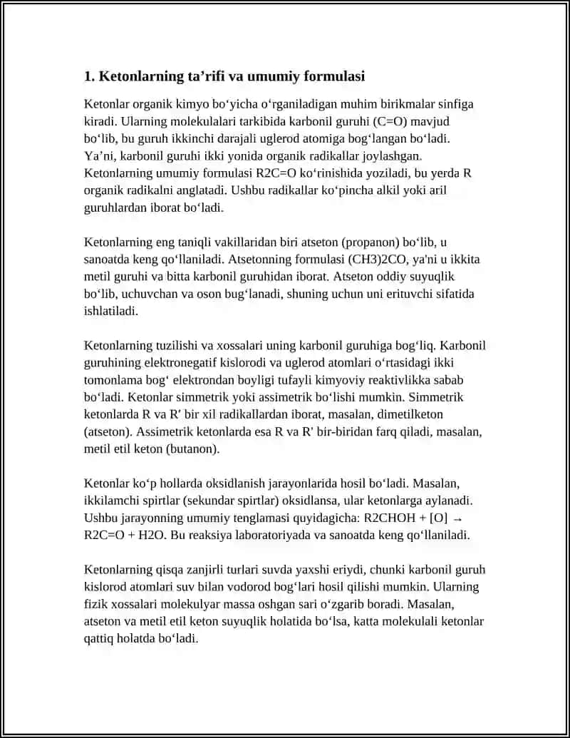 KETONLAR. KETONLARNING XOSSALARINI O'RGANISH 3