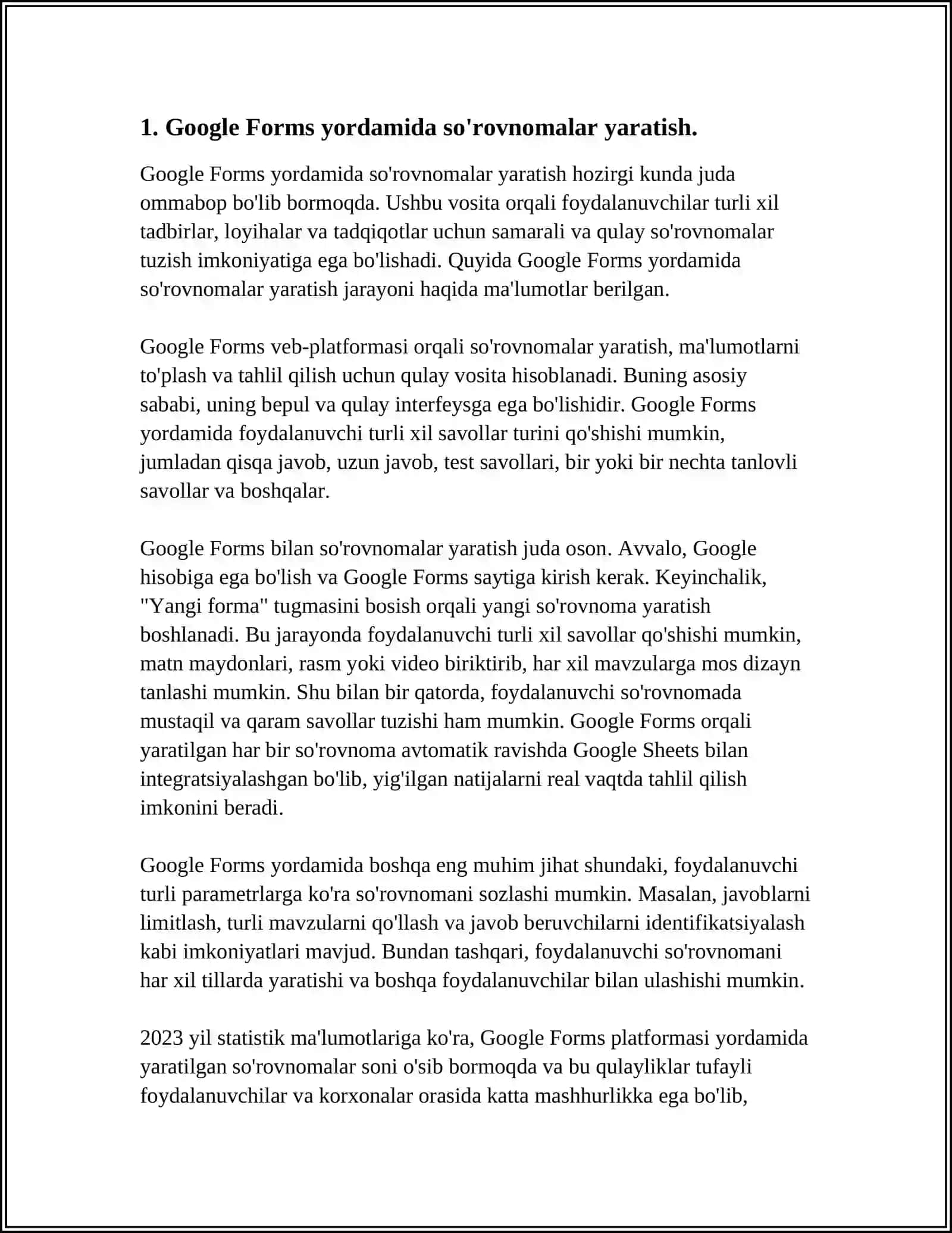 GOOGLE FORMSDA ONLAYN SO'ROVNOMALAR HAMDA TESTLAR YARATISH 3