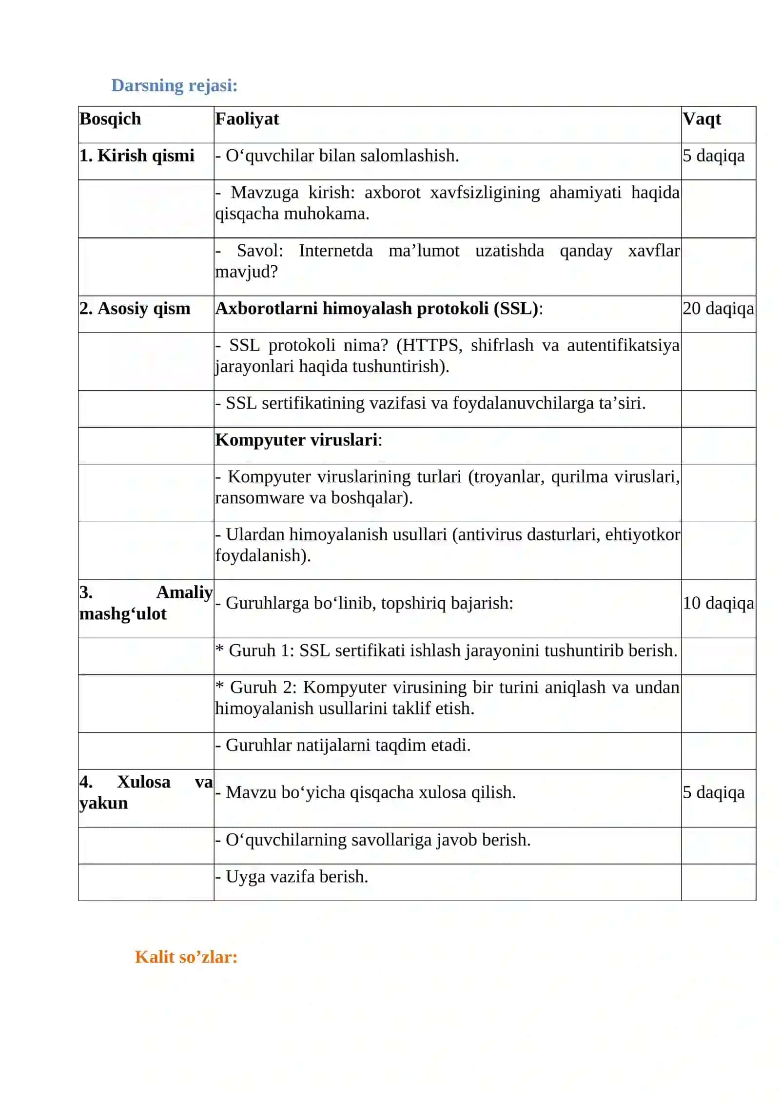 Axborotlarni himoyalash protokoli (SSL). Kompyuter viruslari 3
