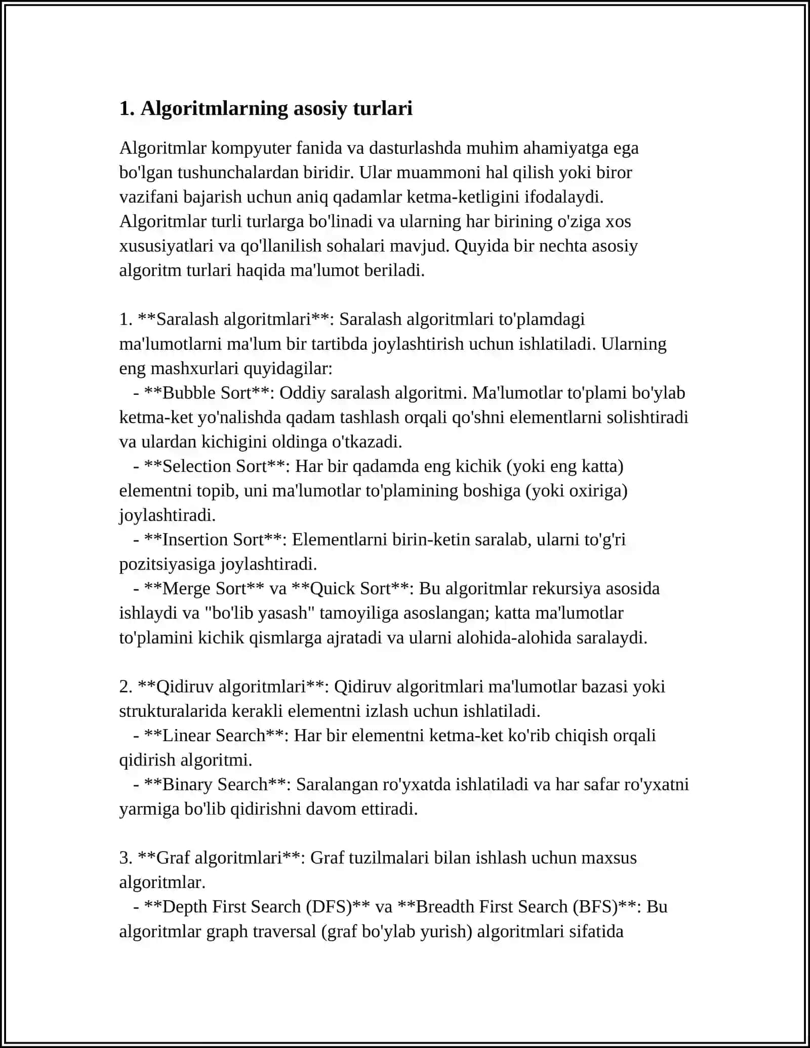 ALGORITM TURLARI VA TASVIRLASH USULLARI 3