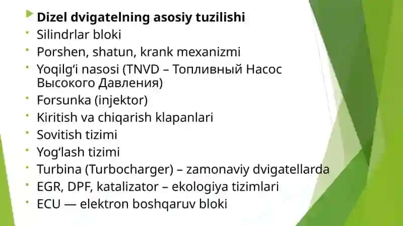 Dizelli dvigatellarning ishlash prinspi va texnologiyasi 3
