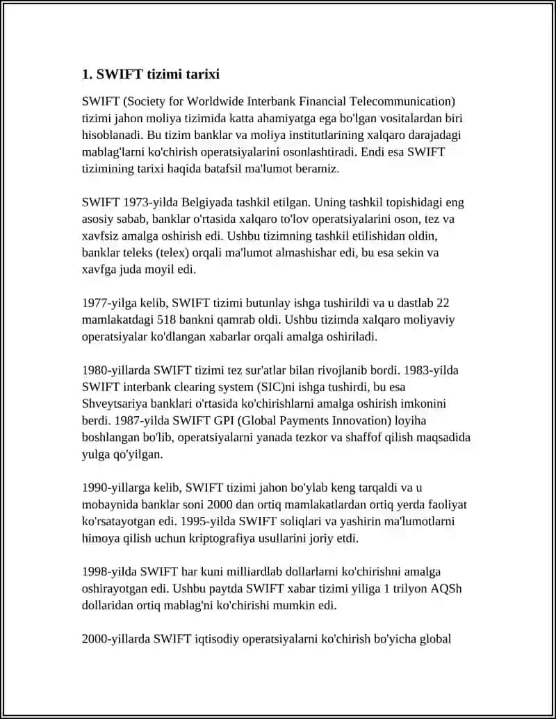 XALQARO HISOB-KITOBLARDA SWIFT TIZIMI 3