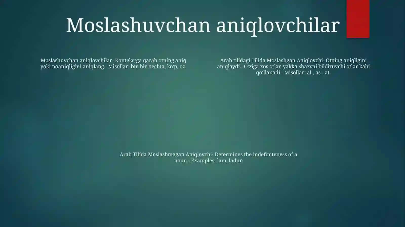 Arab Tilida Moslashgan Aniqlovchi VaMoslashmaganAniqlovchi 3