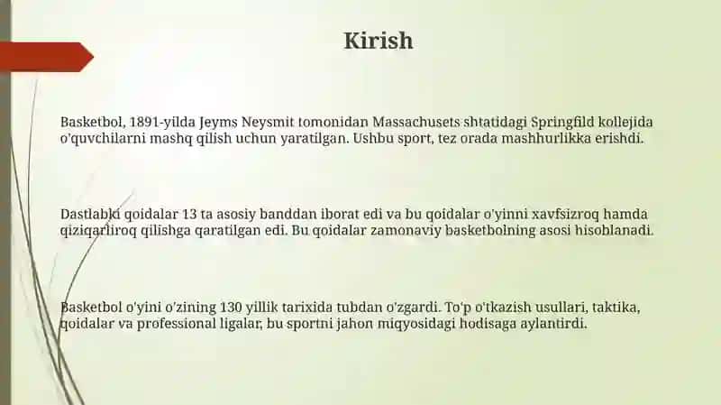 Basketbol oʻyinining kelib chiqishi qoidalari va rivojlanish tarixi 3