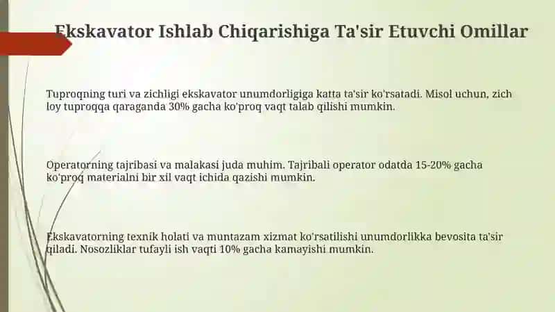 Ekskavatorlarning ishlab chiqarish unumdorliklari 3