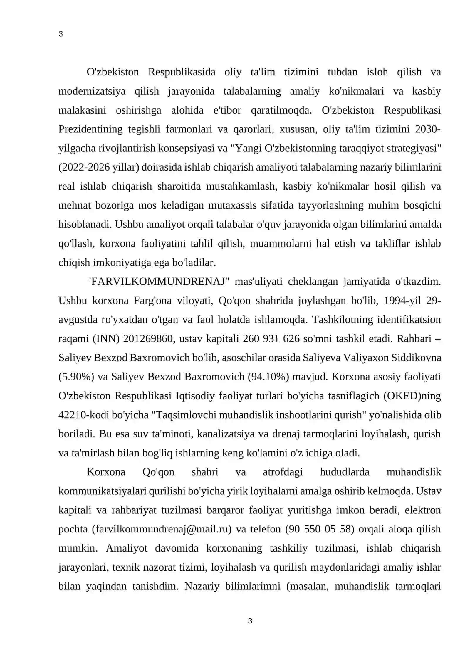 Amaliyot Hisoboti "FARVILKOMMUNDRENAJ" MCHJ 3