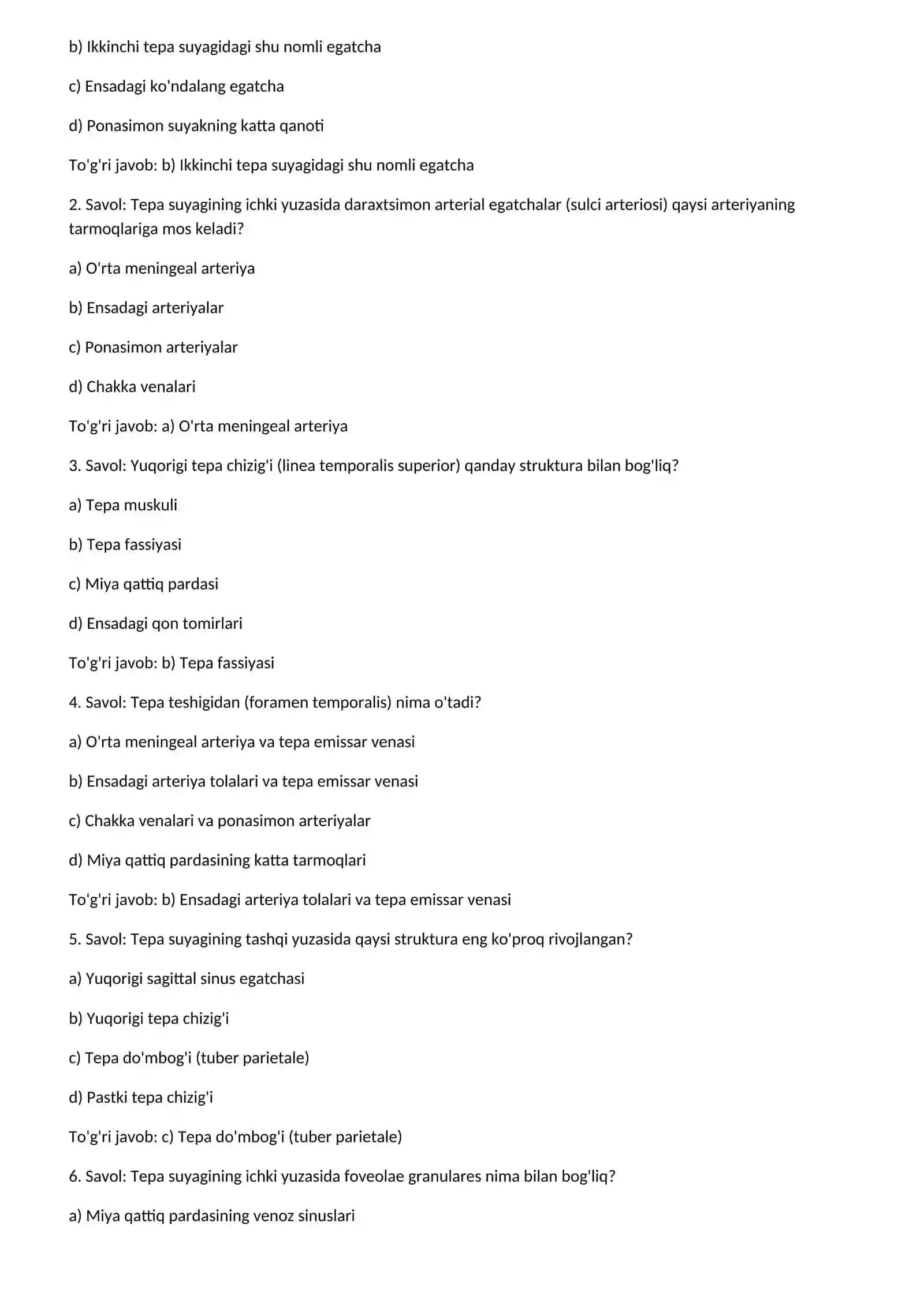 Ensa suyagi anatomiyasi test savollari 3