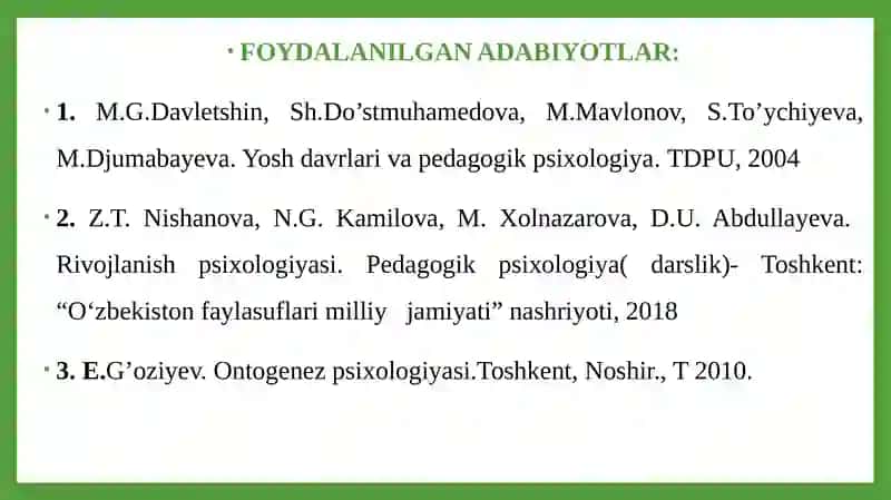 Insonning Psixik Rivojlanishi 3