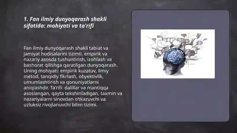 Fan ilmiy dunyoqarash shakli sifatida 3