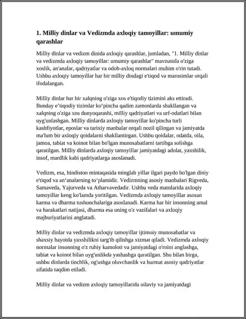 Milliy dinlar va Vedizmda Axloqiy Tamoyillar 3