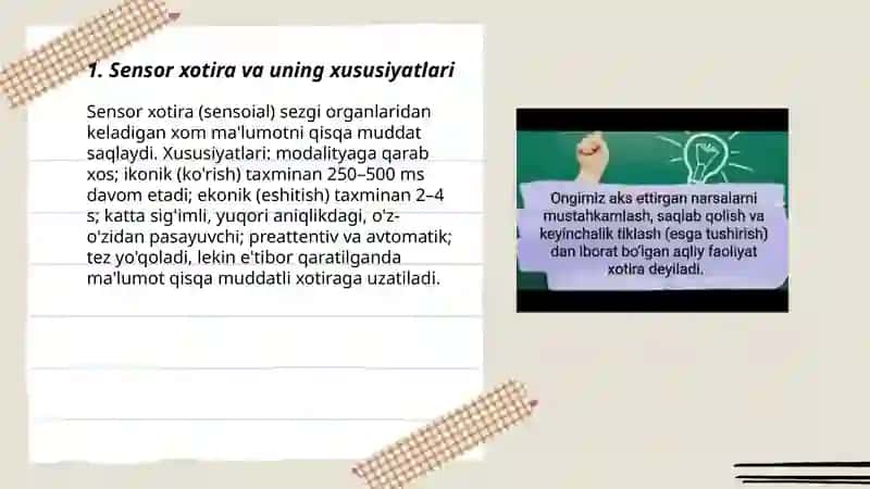 Sensor xotira va uning xususiyatlari 3