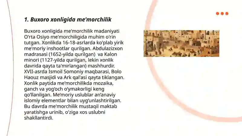 Buxoro xonligi davrida madaniyat va san'at 3