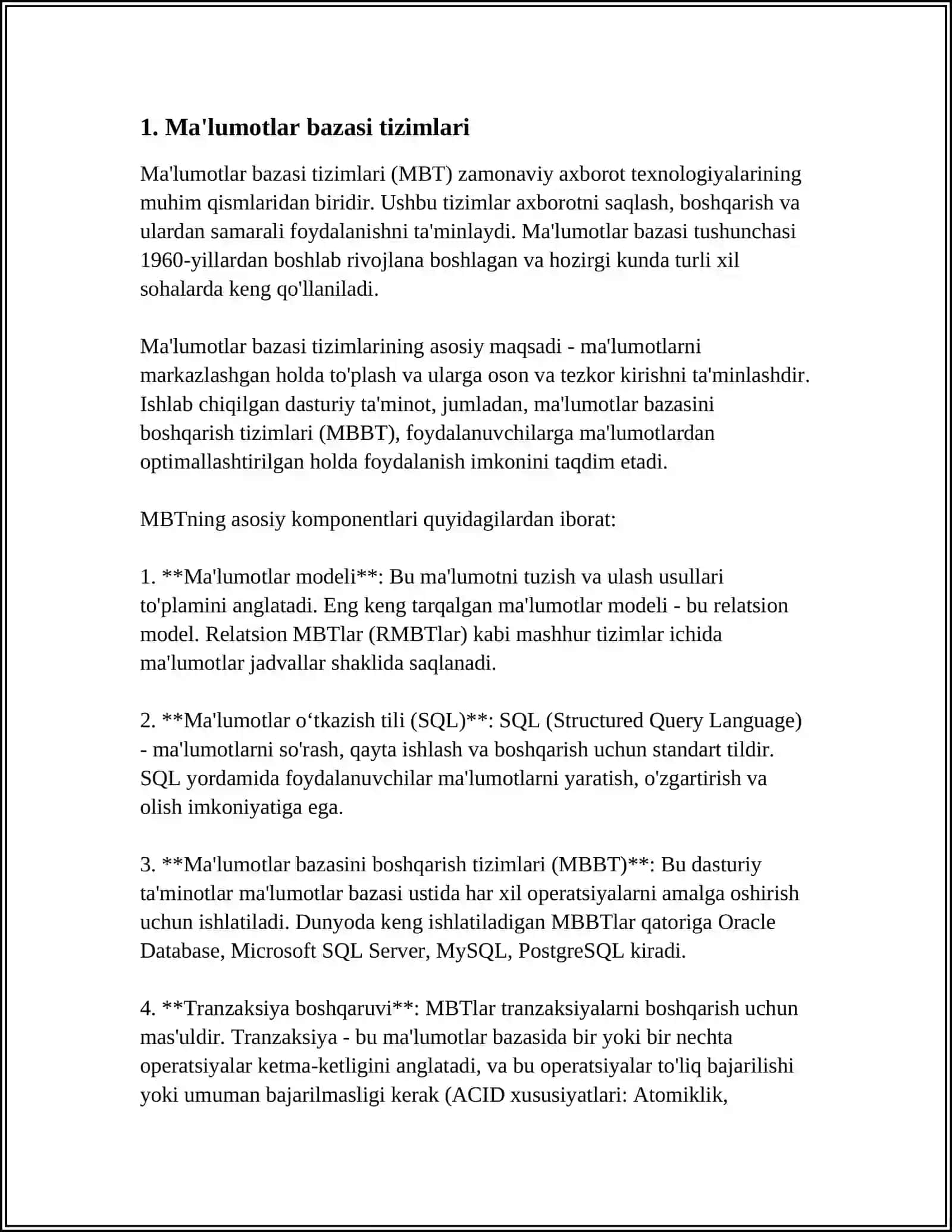 KATTA HAJMDAGI MA'LUMOTLAR BILAN ISHLASH TEXNOLOGIYALARI MAVZUSIDA 3