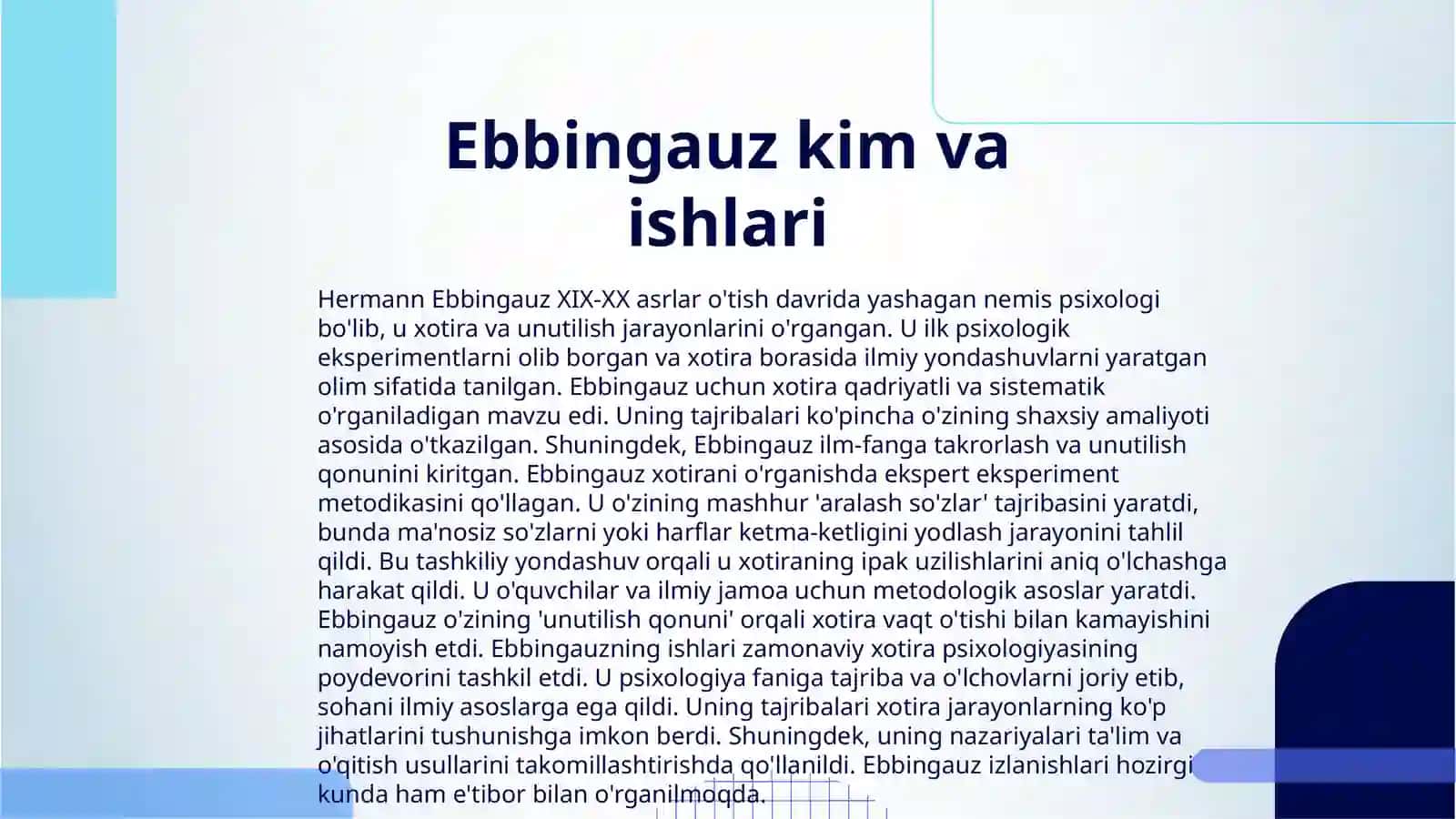 EBBINGAUZ, BRAY VA XORTERLARNING EKSPERIMENTAL TADQIQOTLAR 3