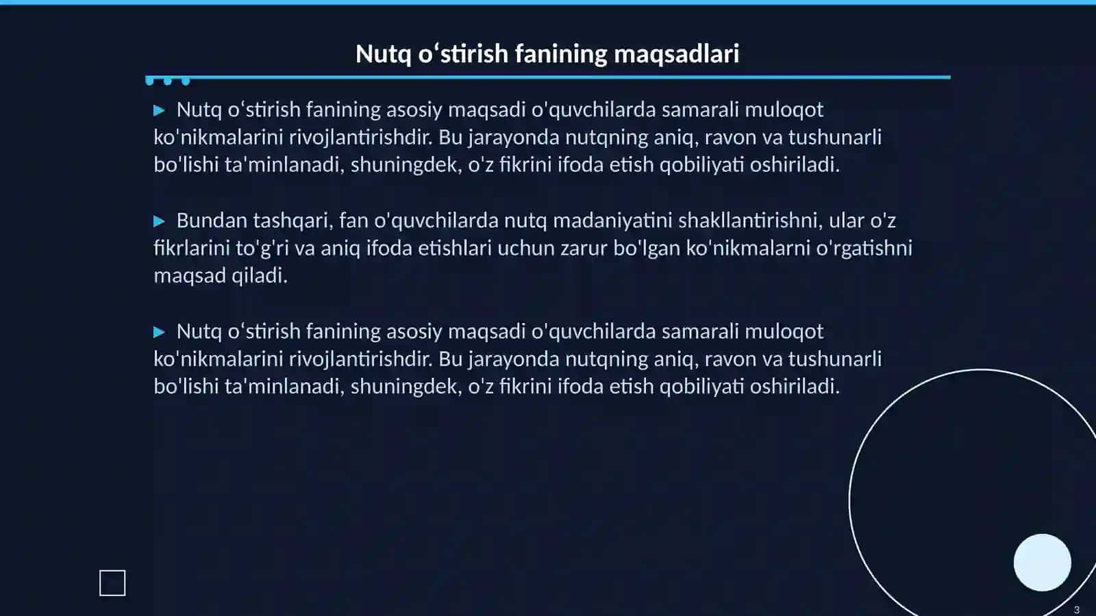 Nutq oʻstirish fanidan 3