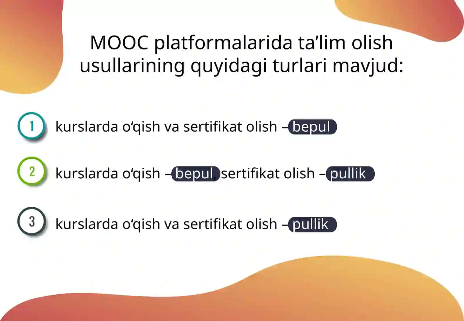 MOOCPLATFORMALARINING TURLARI VA VAZIFALARI 3