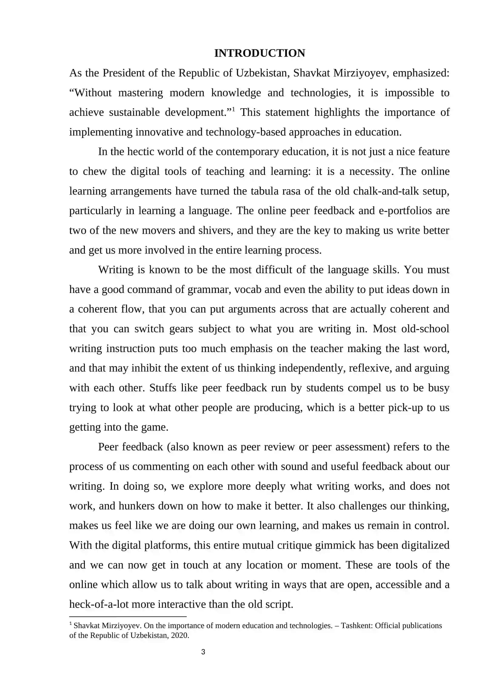THEME: THE EFFECTIVENESS OF ONLINE PEER FEEDBACK AND E-PORTFOLIOS IN DEVELOPING WRITING SKILLS AND ENCOURAGING STUDENT PARTICIPATION 3