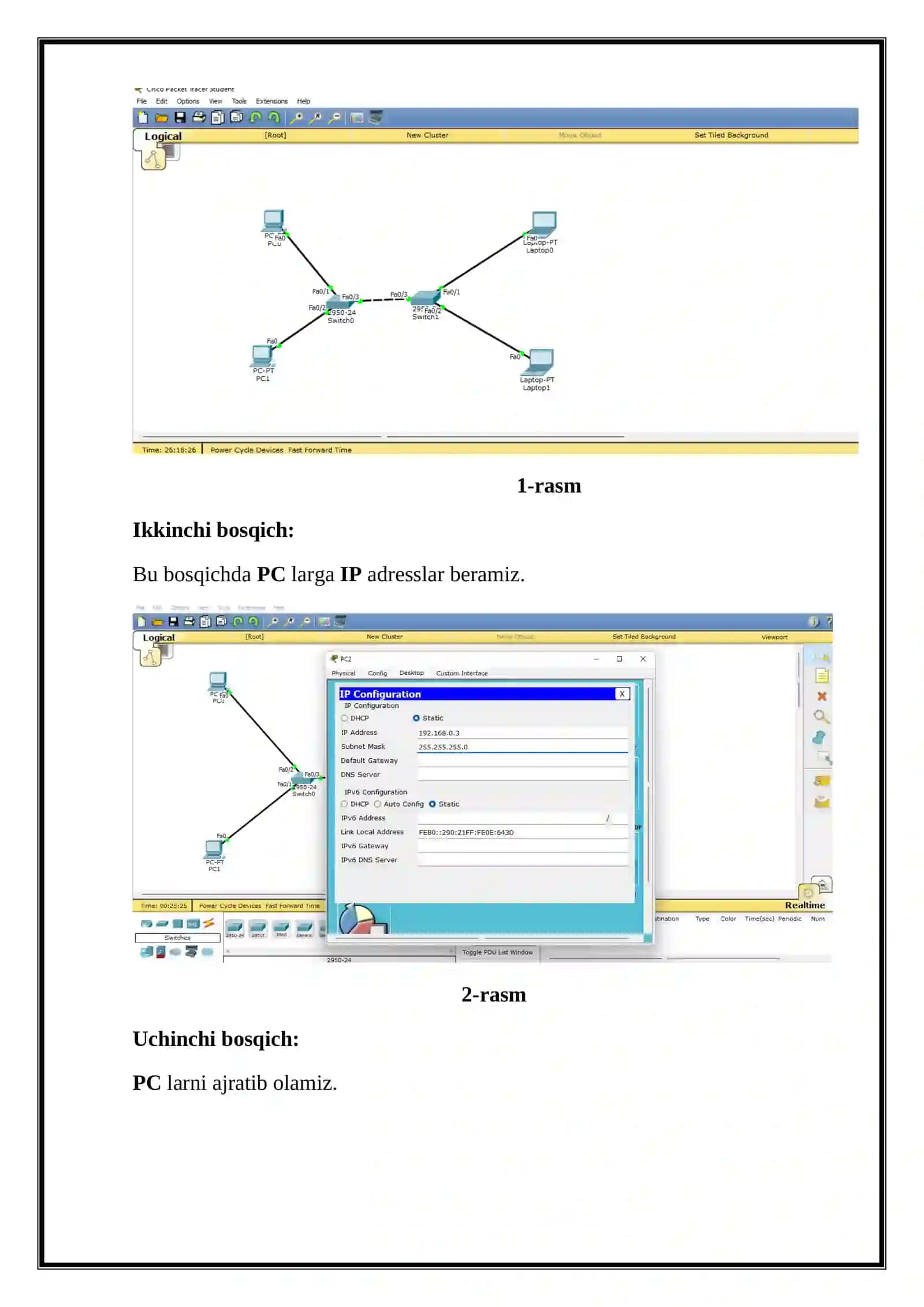 Cisco Packet Tracer dasturida LAN va VLAN tarmoqlarini qurish 3