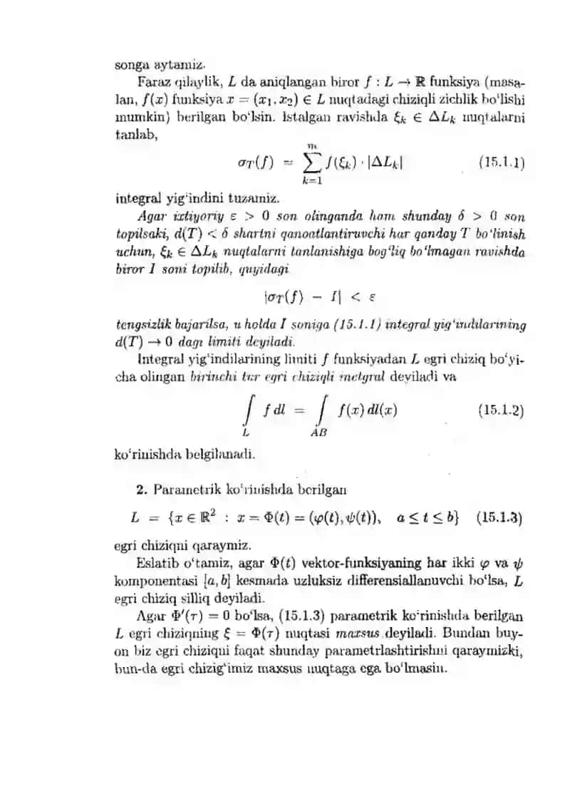 Yoy uzunligi boʻyicha olingan egri chiziqli integralga 3