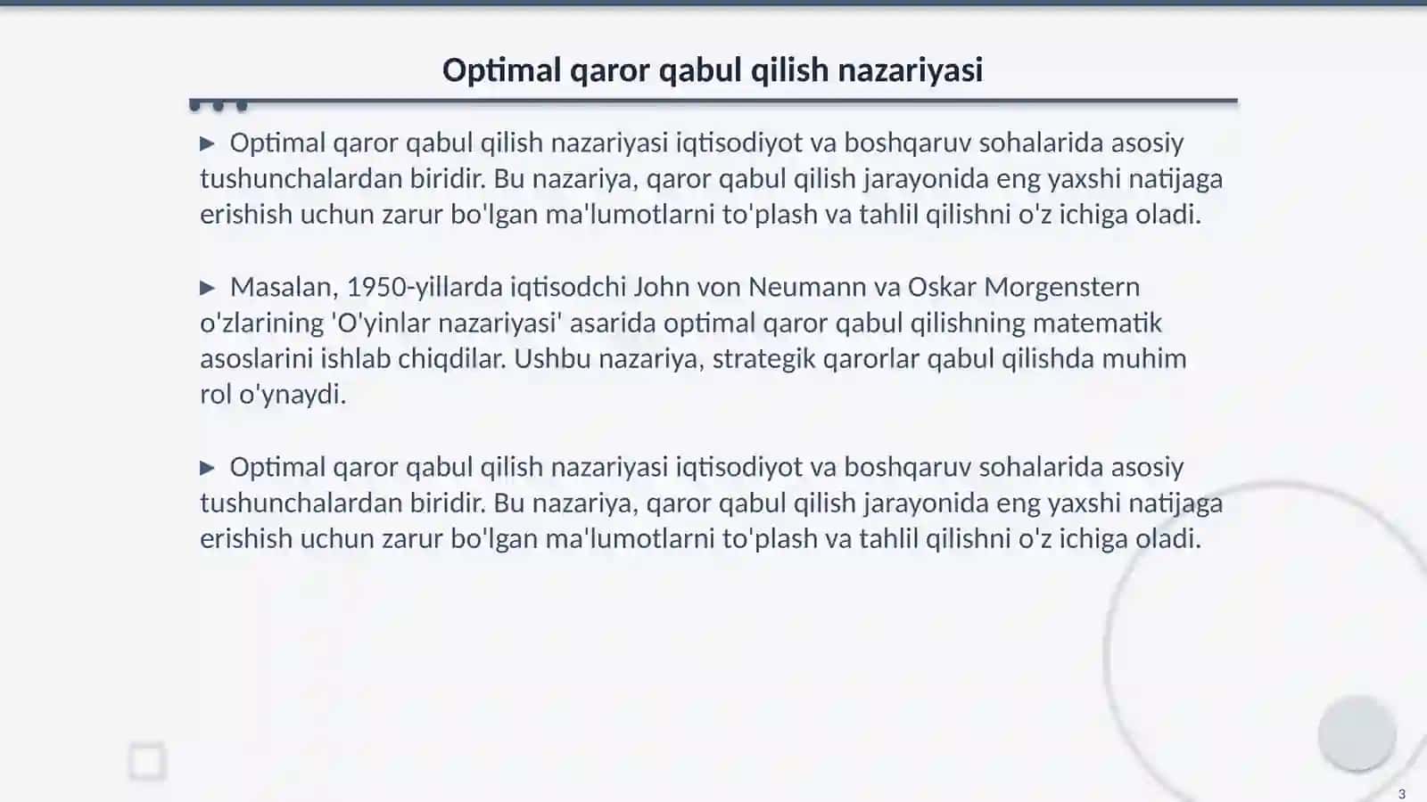 Optimal qaror qabul qilish tushunchasi 3